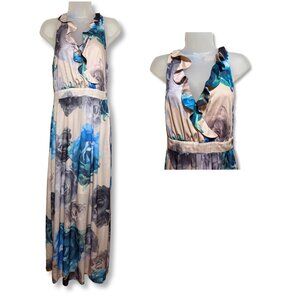 H&M Cream Blue And Gray Sleeveless Floral Maxi Dress